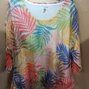 Petsche Colorful Tropical Leaf Pullover Top Size XL